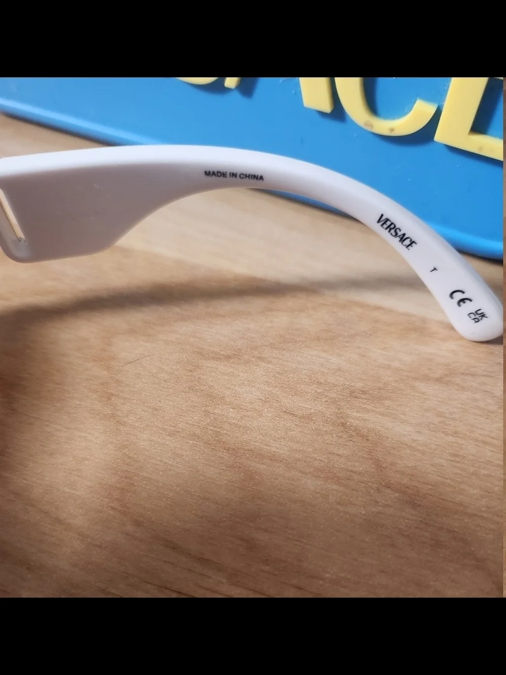 Versace Kids White Sunglasses with Blue & Pink Silicone Case and Yellow Logo